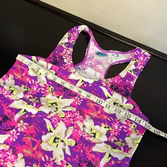 Hula Bay hawaiian floral orchid print beach dress, neon colors, M, stretchy - Picture 6 of 9